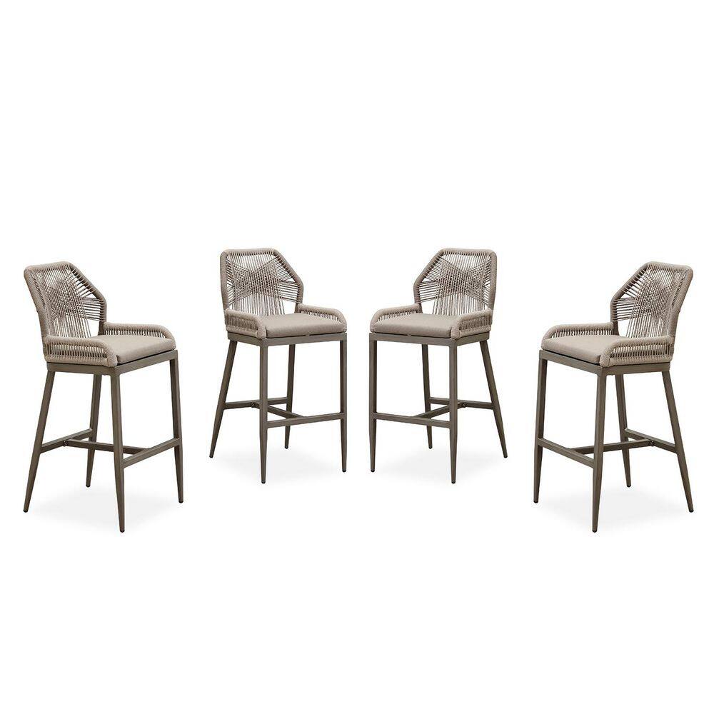 Modern Aluminum Twill Wicker Woven Bar Height Outdoor Bar Stool with Back and Sunbrella Taupe Cushion (4-Pack) price history on PriceWatchPro