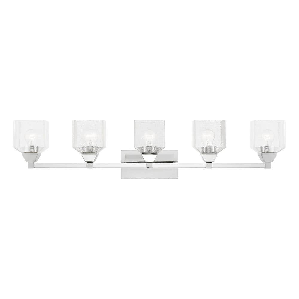Lansford 42 in. 5-Light Polished Chrome Vanity Light with Clear Seeded Glas