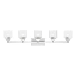 Lansford 42 in. 5-Light Polished Chrome Vanity Light with Clear Seeded Glass