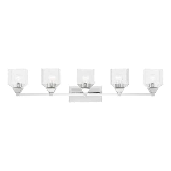 Livex Lighting Lansford 42 in. 5-Light Polished Chrome Vanity Light with Clear Seeded Glass