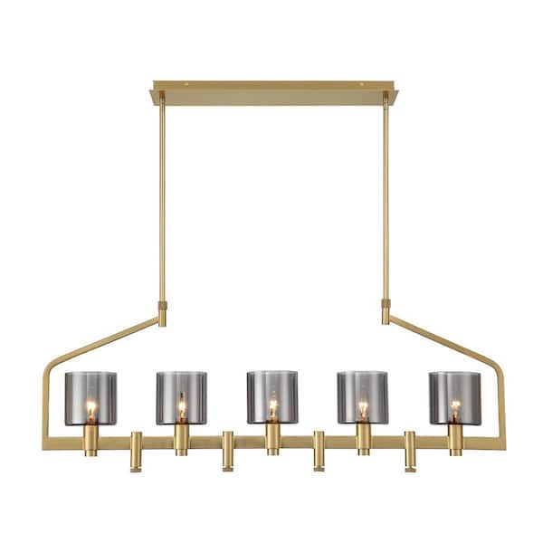 Eurofase Decato 5-Light Brushed Gold Linear Chandelier with Smoke Glass Shades