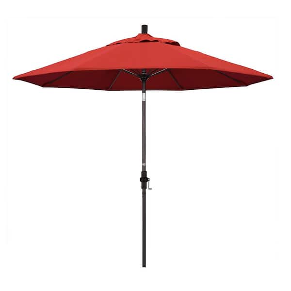 California Umbrella 9 ft. Outdoor Market Patio Umbrella Bronze Aluminum Pole Fiberglass Ribs Collar Tilt Crank Lift in Sunbrella