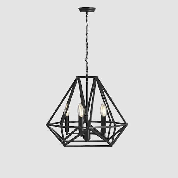 Tallahassee 5 - Light Black Unique Geometric Chandelier with Wrought Iron Accents