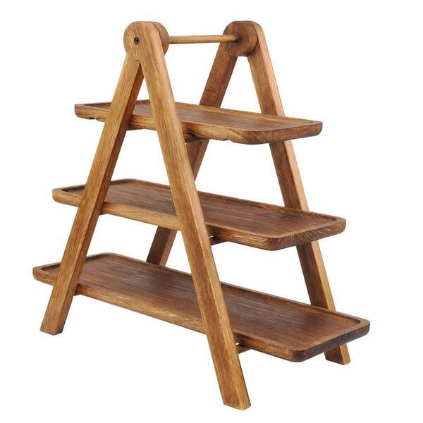 3-Tier Serving Tray Three Tiered Cupcake Stand, Rectangle Serving Platter Wooden Farmhouse Tiered Tray