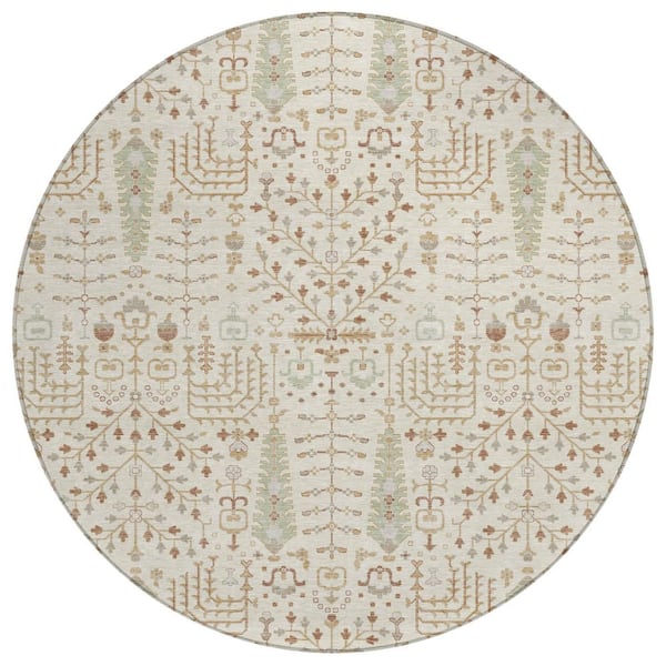 Chantille Machine Washable Indoor/Outdoor Abstract ACN3118 Cream 8 ft. x 8 ft. Round Rug