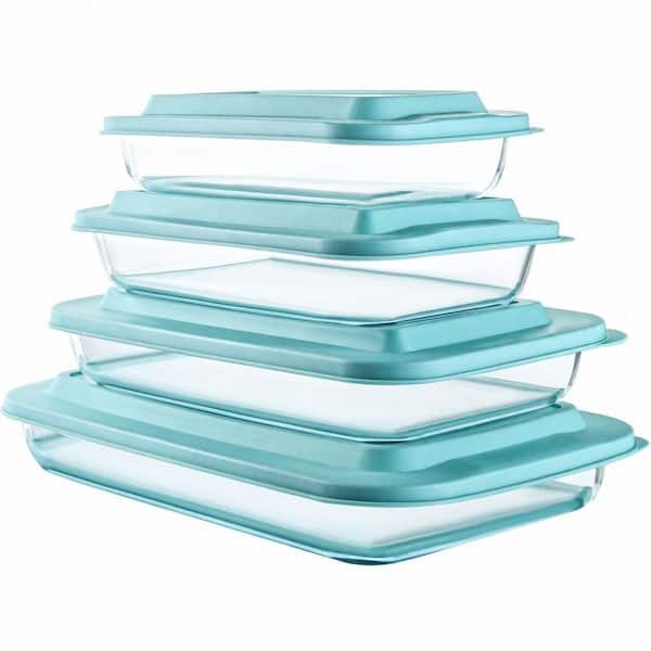 8-Piece Green Non-Stick Deep Glass Baking Dish Set with Plastic lids, for Lasagna, Leftovers, Cooking, Kitchen