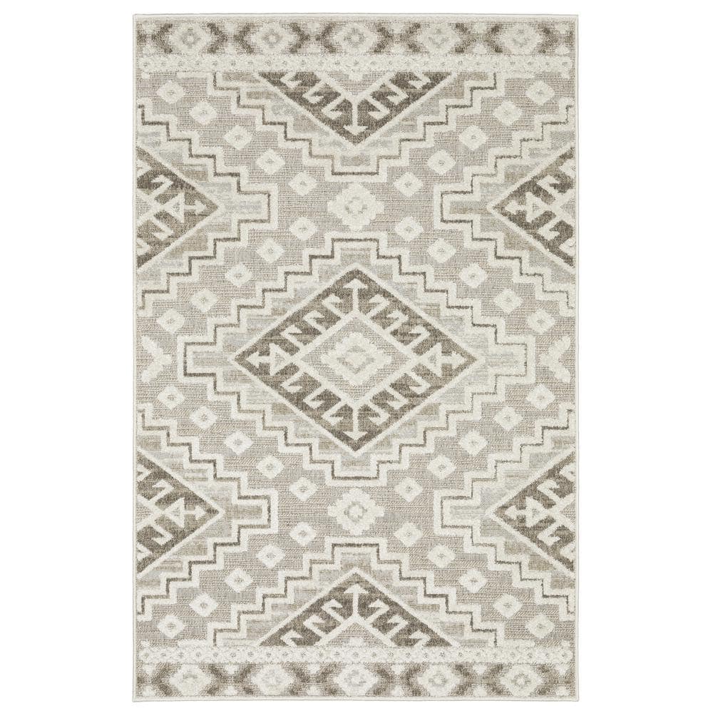 AVERLEY HOME Tudor Beige 5 ft. x 8 ft. Southwestern Medallion Border Polypropylene Mixed Pile Indoor Area Rug