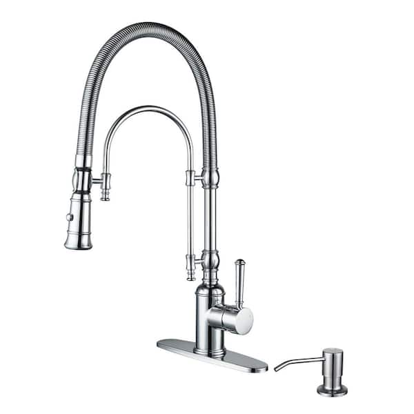 ALEASHA Single Handle Pull Down Sprayer Kitchen Faucet with Soap Dispenser in Chrome