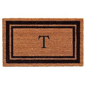 Black Border 24" x 48" Monogram Doormat (Letter T)