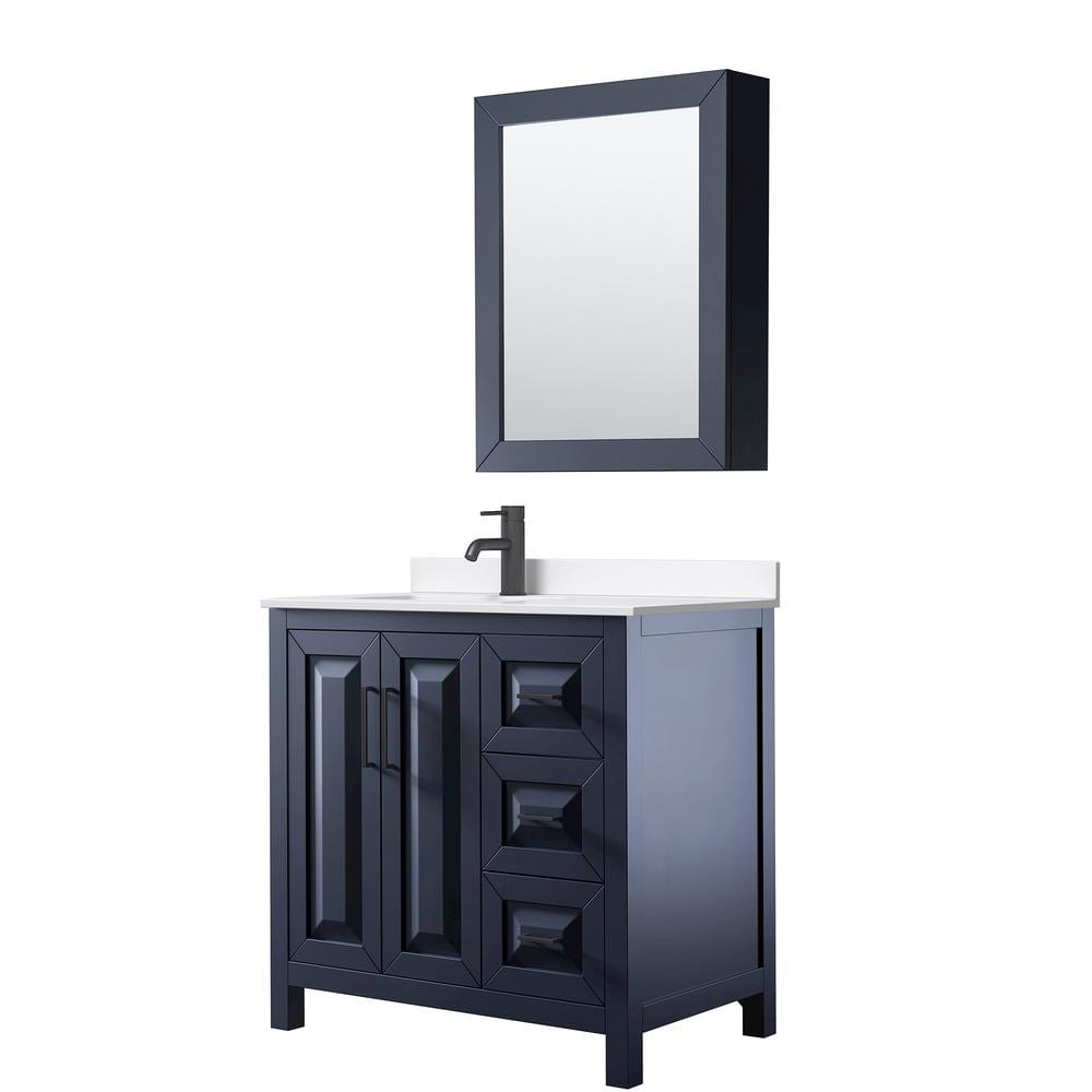 Daria 36 in. W x 22 in. D x 35.75 in. H Single Bath Vanity in Dark Blue with White Quartz Top and Mirror price history on PriceWatchPro