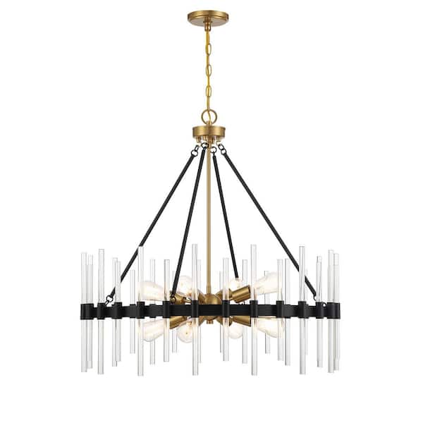 Savoy House Santiago 60-Watt 8-Light Matte Black with Warm Brass Accents Pendant Light with Crystals and No Bulbs Included