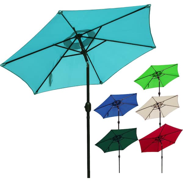LAUREL CANYON 7.5 ft. Steel Market Patio Umbrella with Push Button Tilt and Crank Lift in Turquoise
