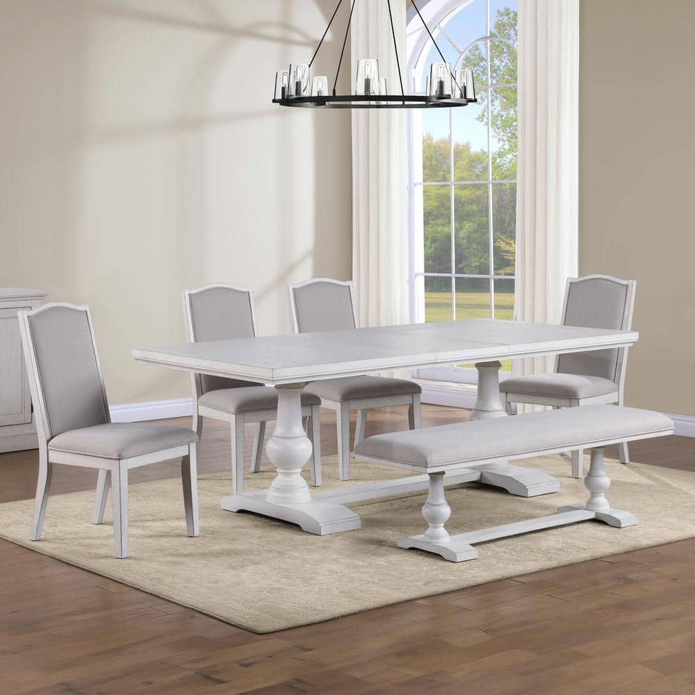 Steve Silver Warren 6-Piece White Wood Dining Room Set with 4 Gray ...