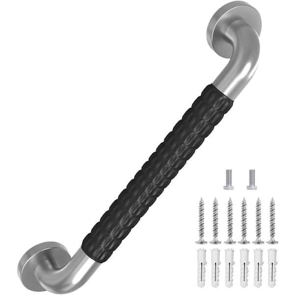 12 in. Metal Handrail for Indoor Outdoor Stairs Safety Grab Bar Elderly Support Easy Install Rubber Handle