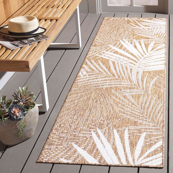 Beach House Brown/Ivory 2 ft. x 6 ft. Oversized Floral Indoor/Outdoor Runner Rug
