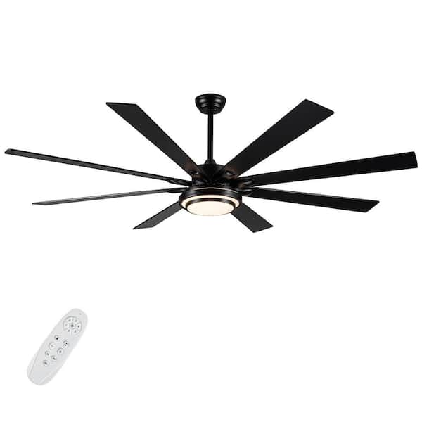 72 in. Indoor Integrated LED Matte Black Large Smart Ceiling Fan with Remote Control