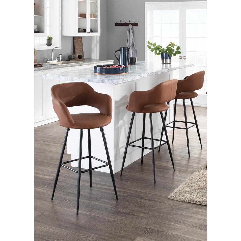 Contemporary Black Metal and Brown Faux Leather Bar Stools