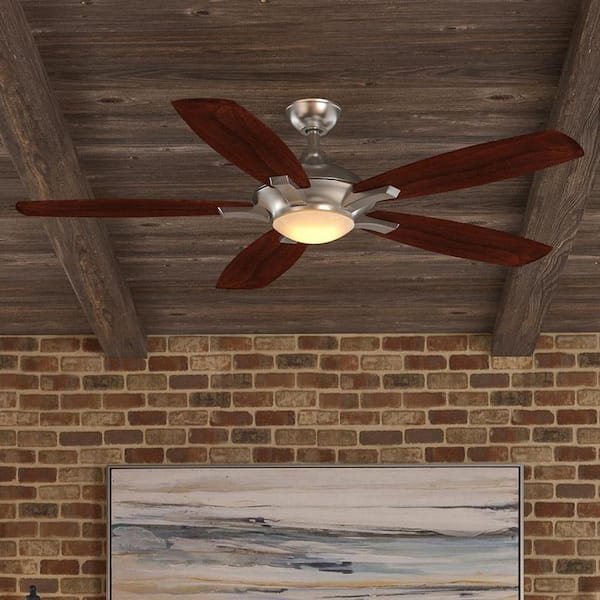 Home Decorators Collection Petersford 52 in. Integrated LED Indoor Brushed Nickel Ceiling Fan with Light Kit and Remote Control