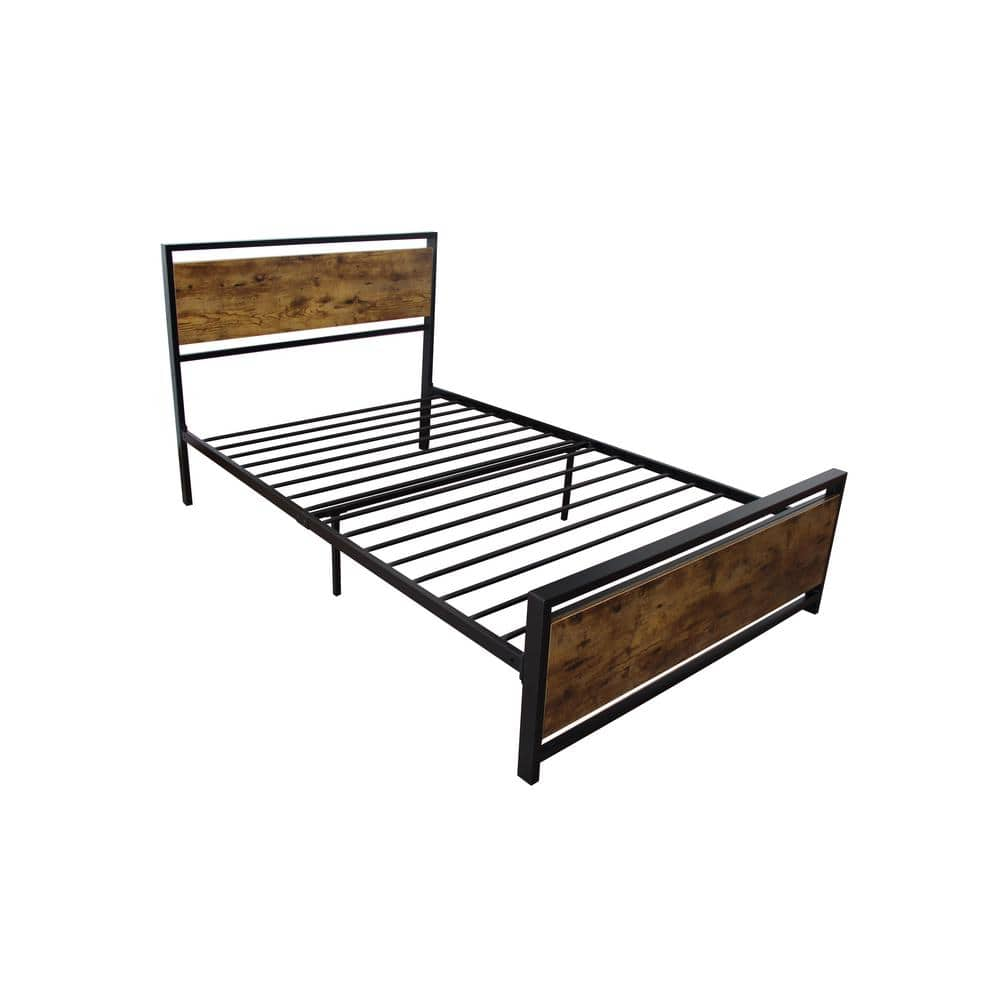 41.10 in. W Black Modern Country Style Wood and Metal Frame Twin Size Platform Bed -  Clihome, CL-ZF41108