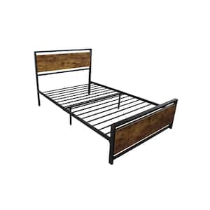 41.10 in. W Black Modern Country Style Wood and Metal Frame Twin Size Platform Bed