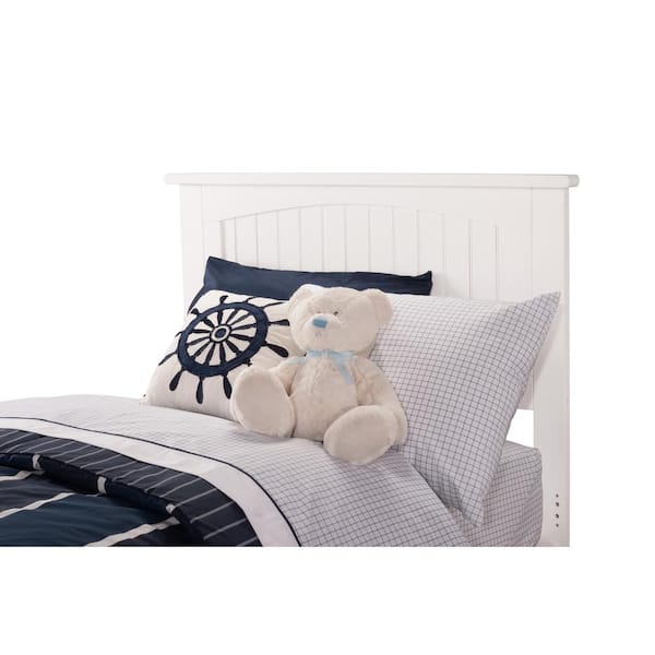Nantucket White Solid Wood Frame Twin Panel Bed with Headboard and Attachable Device Charger