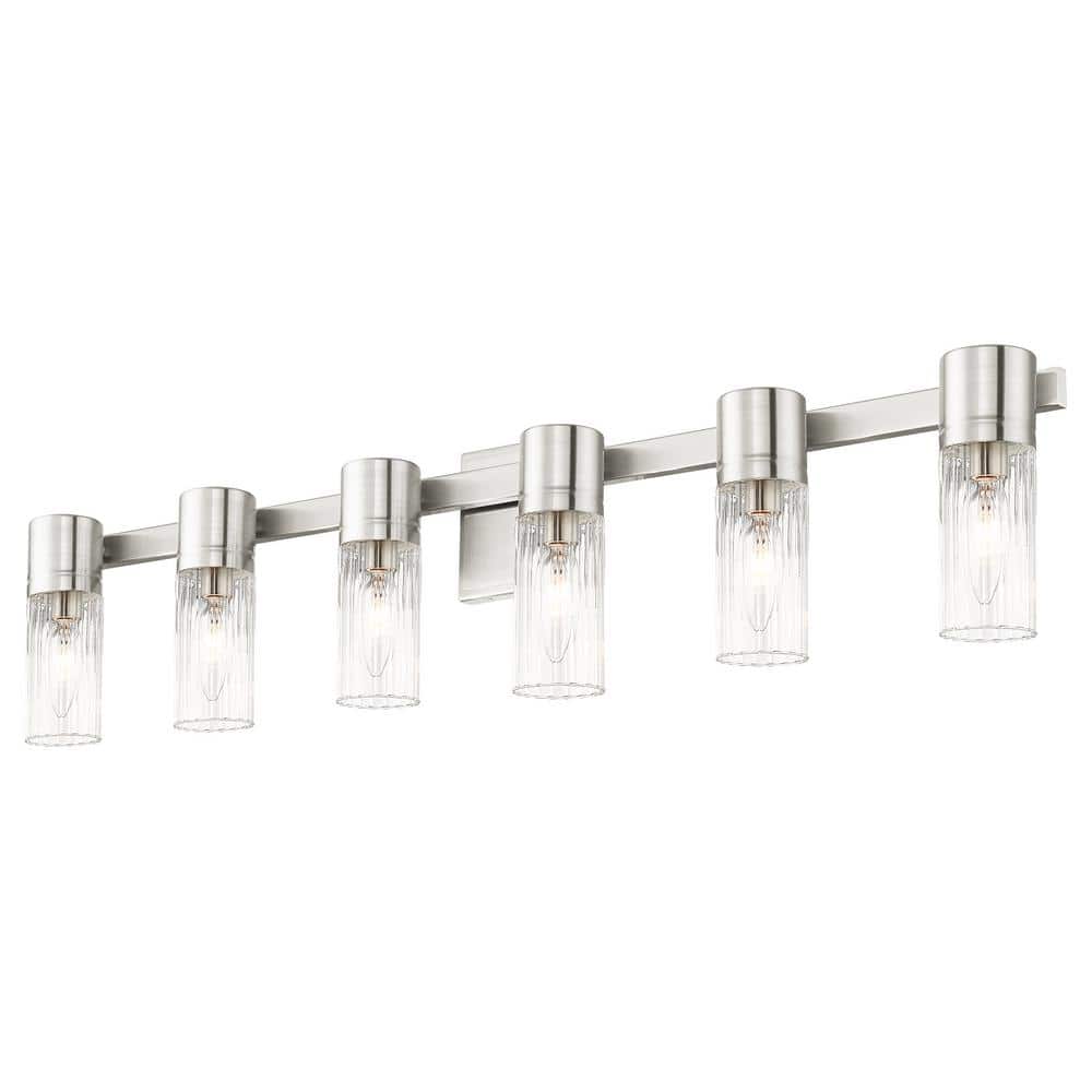 Midtown Brushed Nickel 6-Light Vanity with Clear Fluted Glass