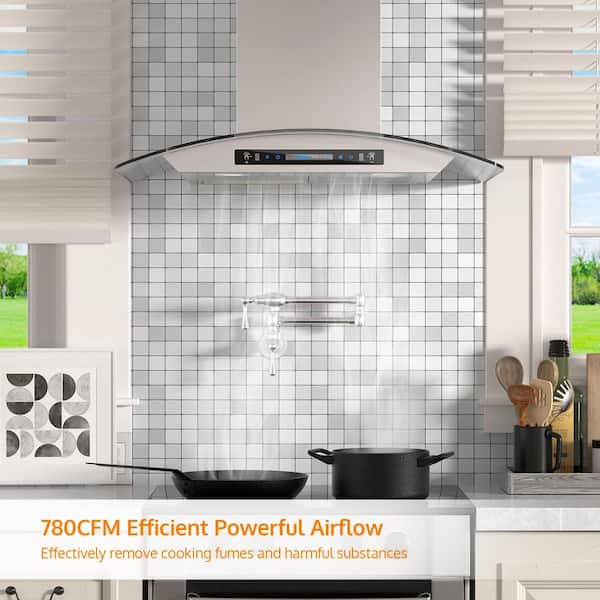 36in. 600 CFM Ducted Wall Mount Range Hood in Stainless Steel with LED Lights, Carbon Filters and Gesture Control