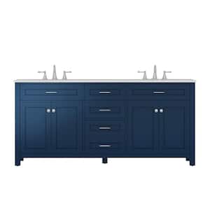Norwalk 72 in. W x 34.2 in. H x 22 in. D Bathroom Vanity Side Cabinet in Blue with White Marble Top