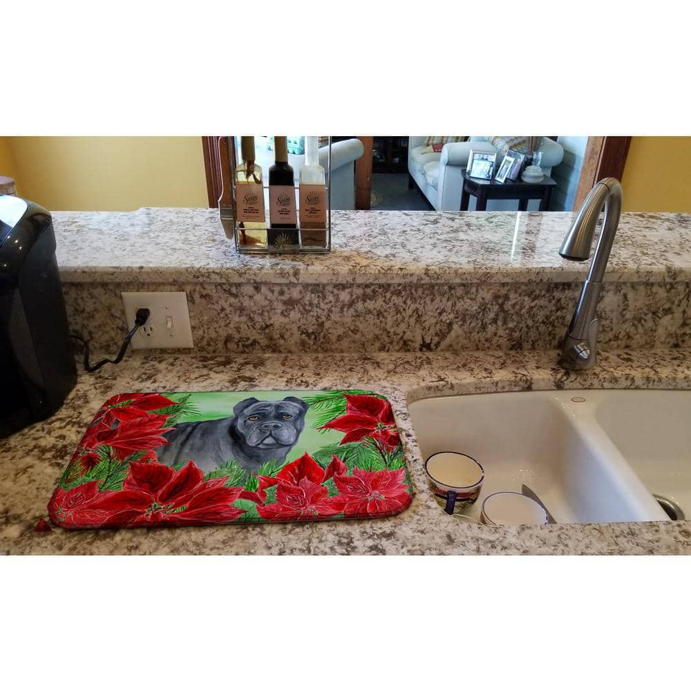 Caroline's Treasures 14 in. x 21 in. Multicolor Cane Corso Poinsettias Dish Drying Mat