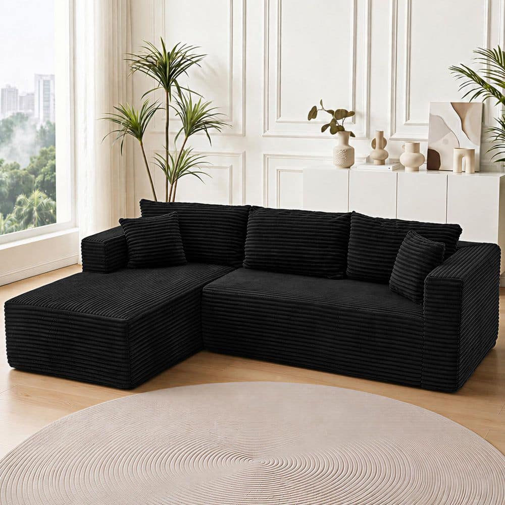 MAVER 105 in. Square Arm Corduroy Modular Sectional Sofa with Left-Facing Chaise and Pillow Back in Charcoal Black price history on PriceWatchPro