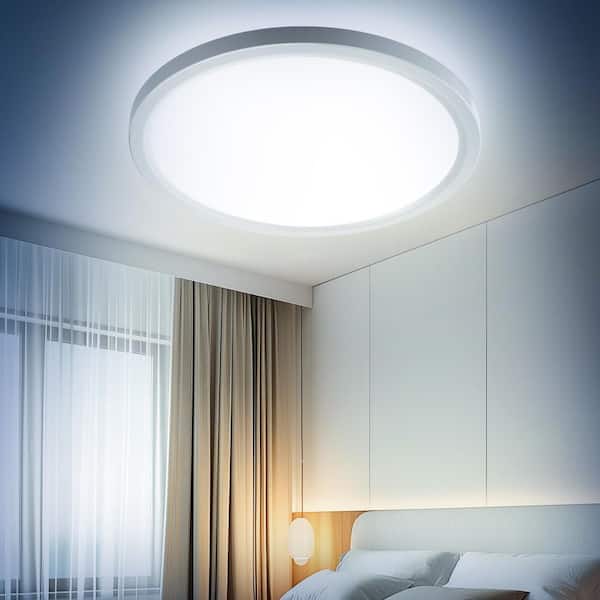 9 in. Modern White Integrated LED 1600 Lumens 6500K Round Flat Panel Ceiling Flush Mount For Bathroom, Hallway, Kitchen