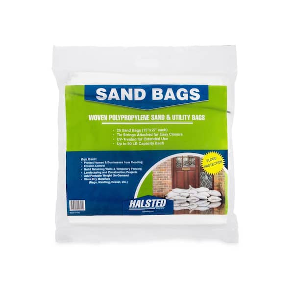 HALSTED 15 in. x 27 in. White Woven Sand Bags with Tie String (25-Pack)