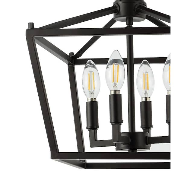 Jonathan Y Plains Mini Lantern 12 in. 4-Light Oil Rubbed Bronze Iron Modern Farmhouse LED Flush Mount