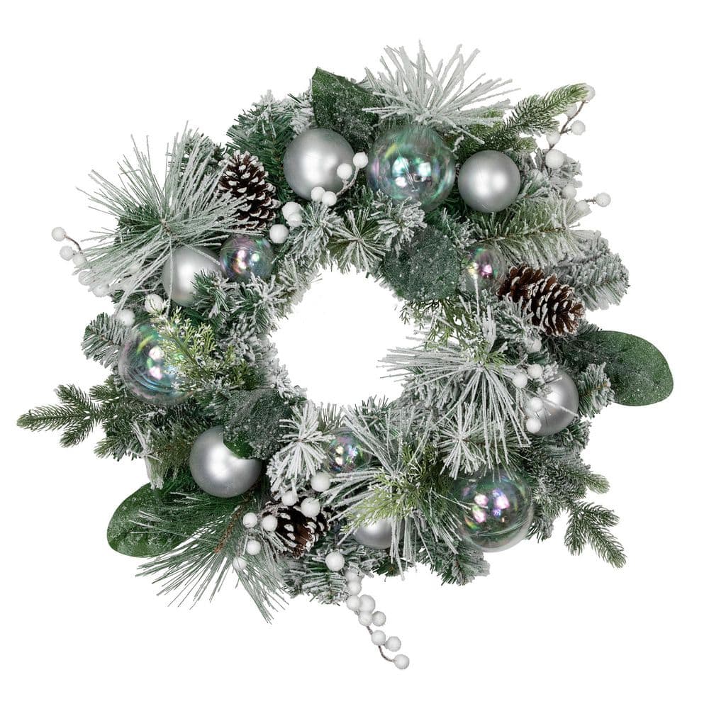 24-Inch Unlit Flocked Pine Artificial Christmas Wreath with Iridescent Ornaments price history on PriceWatchPro
