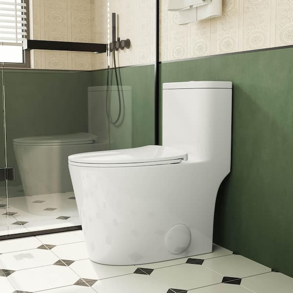 Standard Series 12 in. 1-Piece 1.1/1.6 GPF Dual Flush Elongated Toilet in Gloss White Seat Included