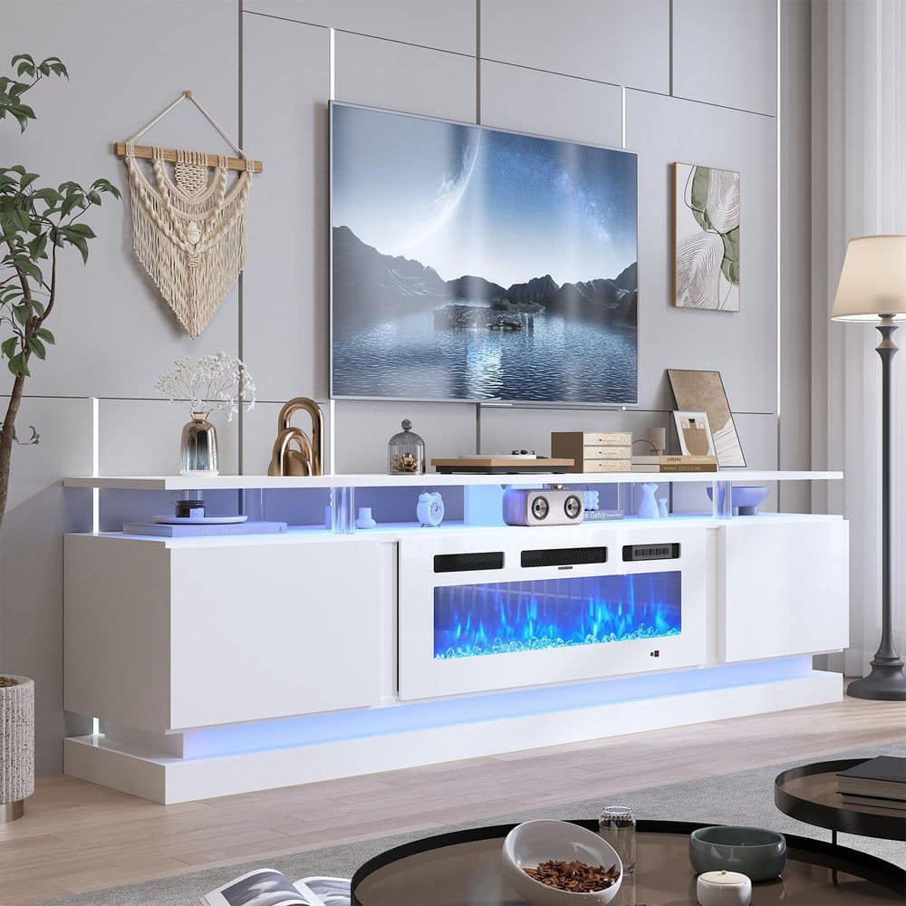 80 in. Freestanding Electric Fireplace TV Stand with Adjustable LED Entertainment Center in White and White price history on PriceWatchPro