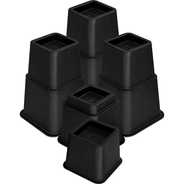 Angel Sar 3,5 or 8 in. Black Adjustable Bed Furniture Risers for Beds, Supports up to 1300 lbs, Set of 4