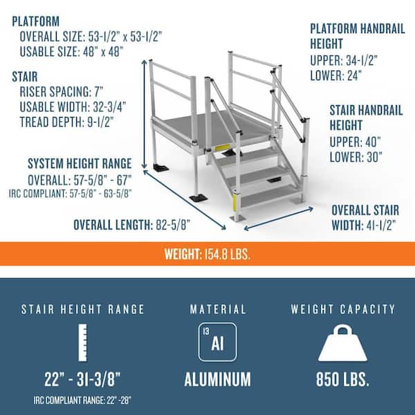 EZ-ACCESS Pathway 3G Solo Stair System 22 in. - 28 in. with 4 x 4
