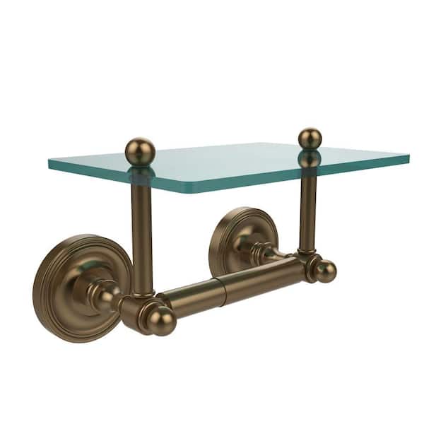 Allied Brass Prestige Regal Collection Double Post Toilet Paper Holder with Glass Shelf in Brushed Bronze