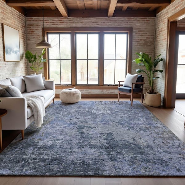 Mayfield Premium Machine Washable Abstract AMF1162 Blue 3 ft. x 4 ft. Area Rug