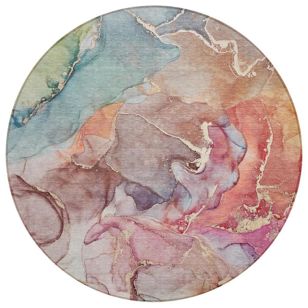 Blue 8 ft. Round Abstract Indoor / Outdoor Area Rug price history on PriceWatchPro