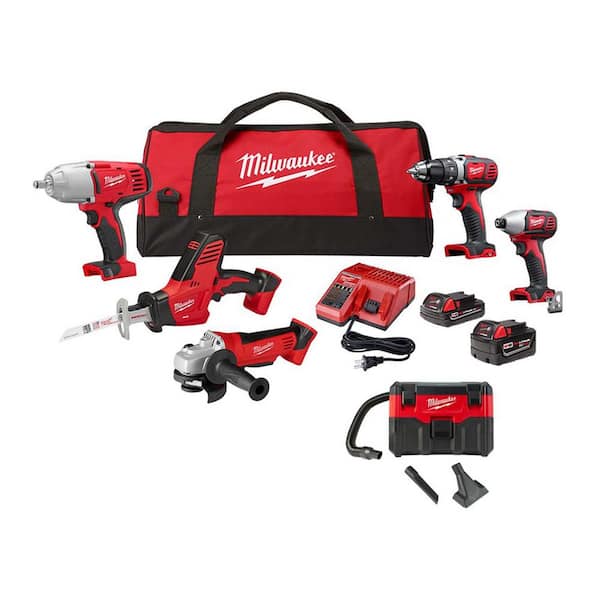 Milwaukee M18 18V Lithium-Ion Cordless Combo Kit (6-Tool) with (2) Batteries, Charger, and Tool Bag