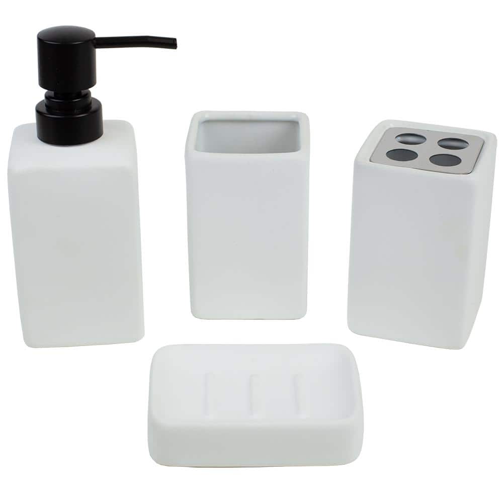 Home Basics Loft 4Piece Ceramic Bath Accessory Set in Off White