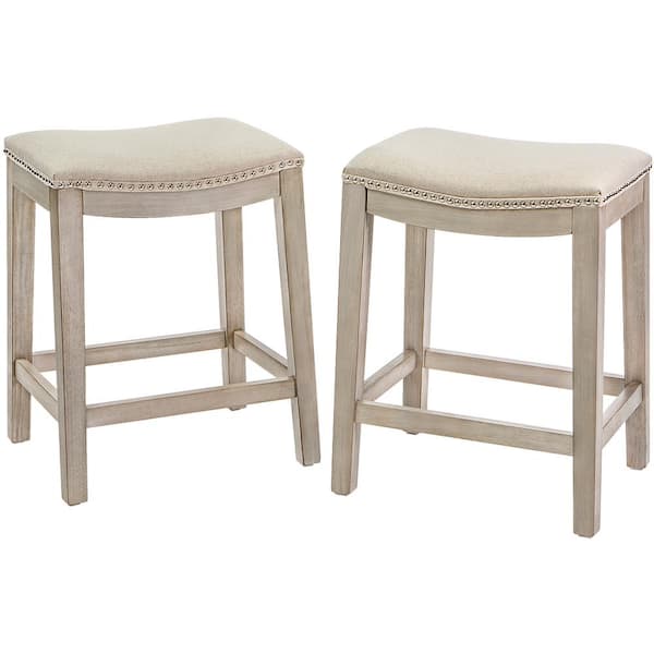 Barton Classic Isabel 24 in. Beige Backless Counter Saddle Bar Stool (Set of 2)