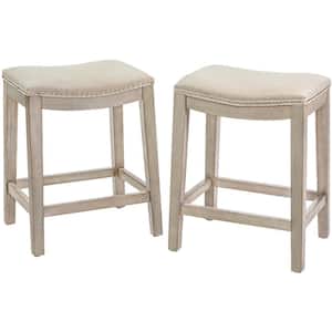 24 in. Beige Classic Isabel Counter Height Backless 24-27 in. Saddle Bar Stool (Set of 2)
