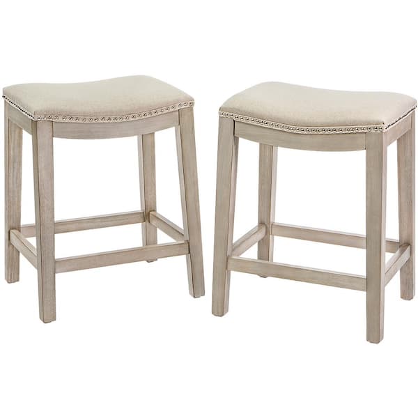 Barton 24 in. Beige Classic Isabel Counter Height Backless 24-27 in. Saddle Bar Stool (Set of 2)