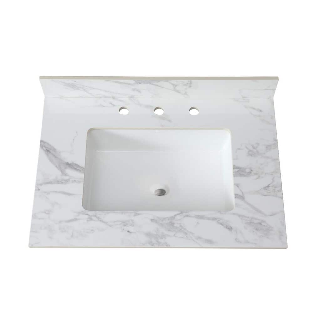 31 in. Undermount Rectangular Bathroom Sink with Backsplash in White Sintered Stone price history on PriceWatchPro