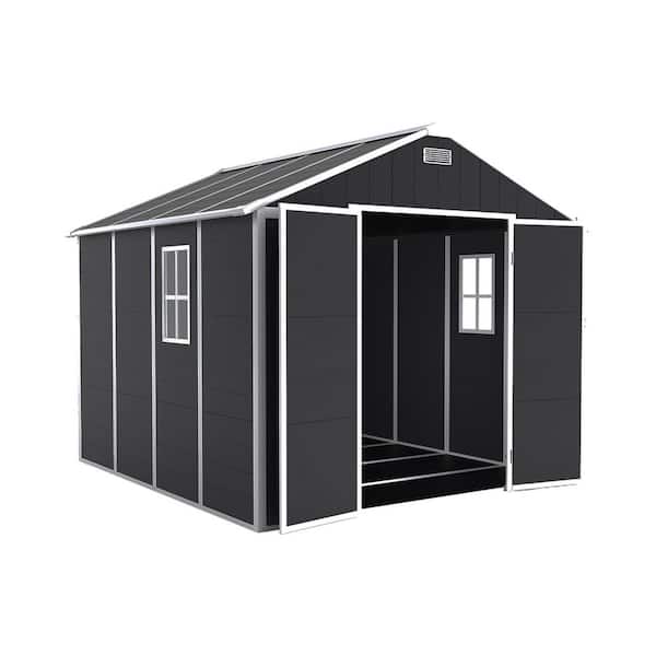 8 ft. W x 8 ft. D Outdoor Resin Shed, Plastic Storage Shed with Window, Floor and Double-Door for Garden, Patio, Yard