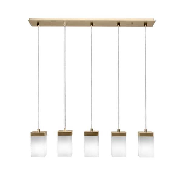Unbranded Condor 100-Watt 3-Light Dark Granite Linear Shade Pendant Light with Italian Ice Glass Shades, No Bulbs Included
