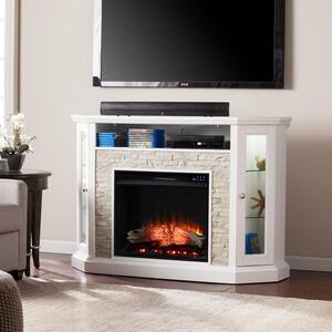 McLayne 23 in. Corner Convertible Touch Panel Electric Fireplace in Fresh White w/White Faux Stone